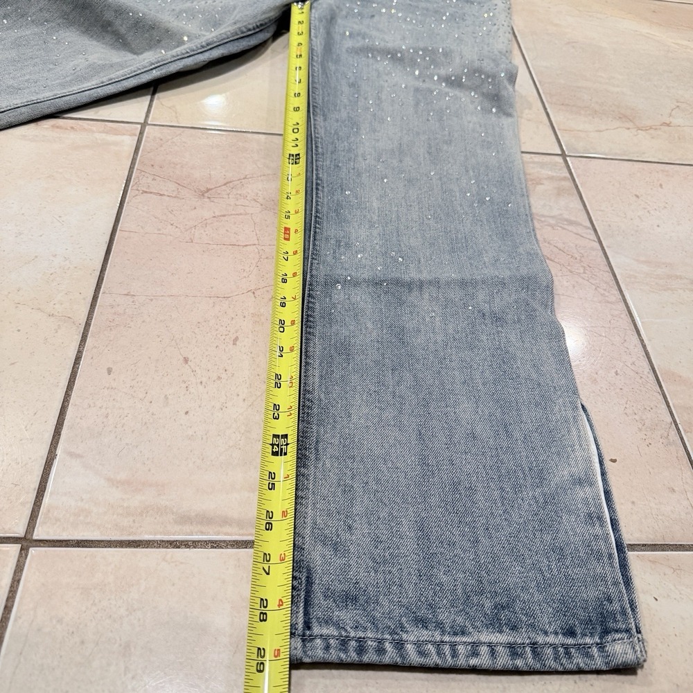 Alexander Wang Crystal Rhinestone Embellished Straight Jeans S 28 Gray Blue Y2K - Picture 12 of 16